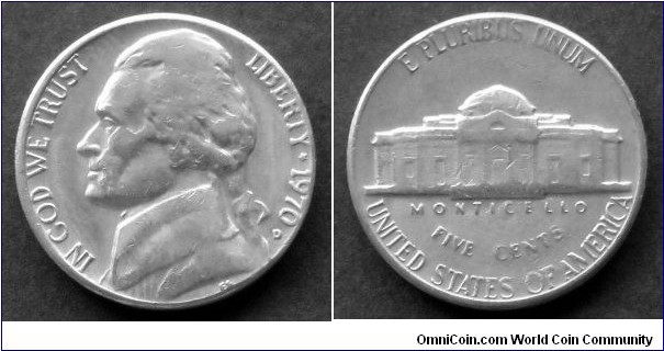 1970 D Jefferson nickel