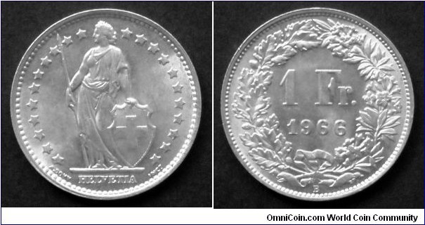 Switzerland 1 franc.
1966, Ag 835.