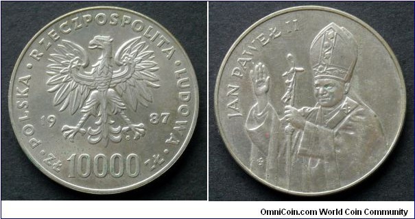 Poland 10000 złotych.
1987, Pope John Paul II. Ag 750.