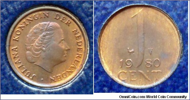Netherlands 1 cent from 1980 mint set.