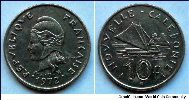 New Caledonia 10 francs. 1972 (I.E.O.M)