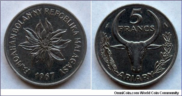 Madagascar 5 francs.
1967