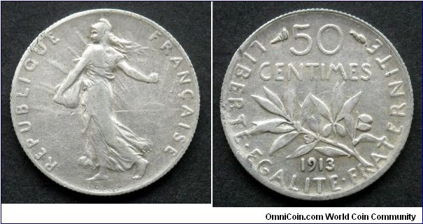 France 50 centimes.
1913, Ag 835.