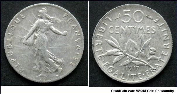 France 50 centimes.
1917, Ag 835.