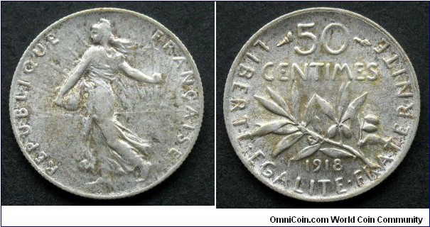 France 50 centimes.
1918, Ag 835.