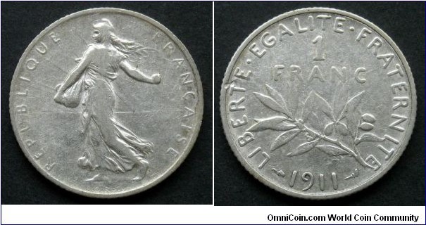 France 1 franc.
1911, Ag 835.