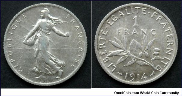 France 1 franc.
1914, Ag 835.