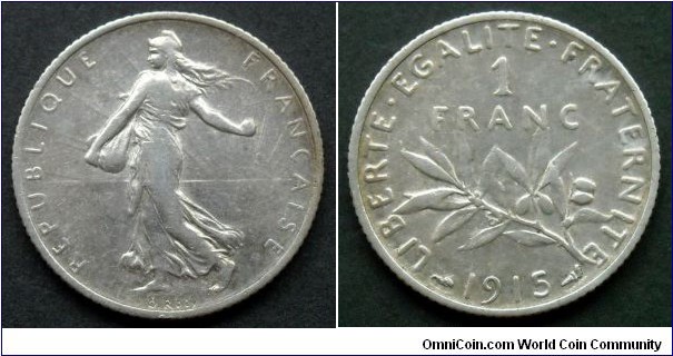 France 1 franc.
1915, Ag 835.