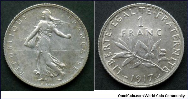 France 1 franc.
1917, Ag 835.