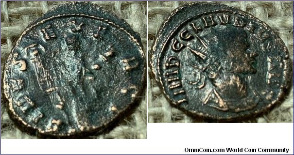 Claudius II, Gothicus 268-270 Ad. AE Antoninianus. FIDES EXERCI, Fides standing left, holding one standard upright and the other transverse. IMP CLAVDIVS AVG, Radiate head right. Rome Mint. 