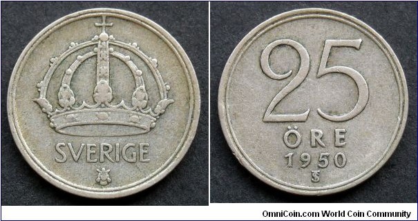 Sweden 25 ore.
1950, Ag 400.