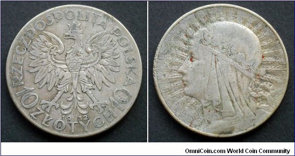 Poland 10 złotych.
1932, Mint Warsaw.
Ag 750.