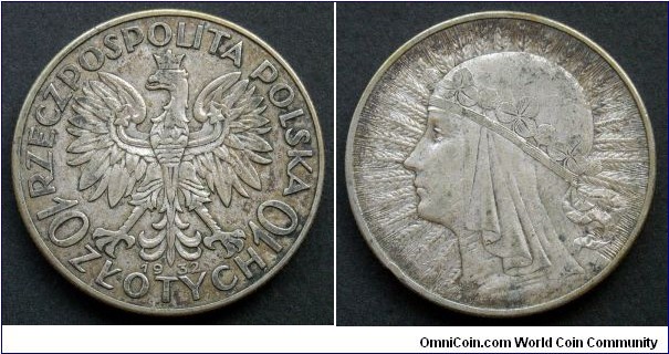 Poland 10 złotych.
1932, Mint London.
Ag 750. II