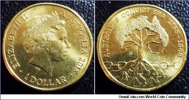 Australia 2018 1 dollar featuring Convict Era, mintmark C. Pulled from circulation. NCLT. 