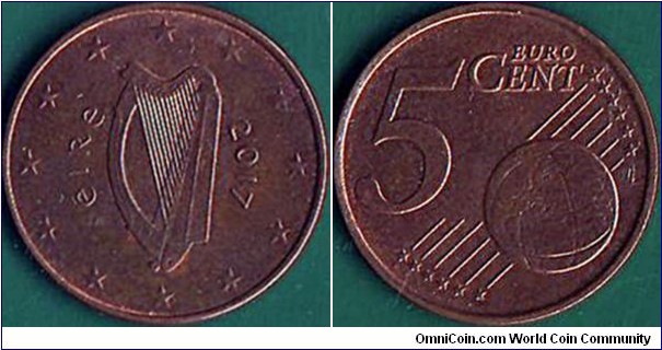 Ireland 2017 5 Euro Cents.