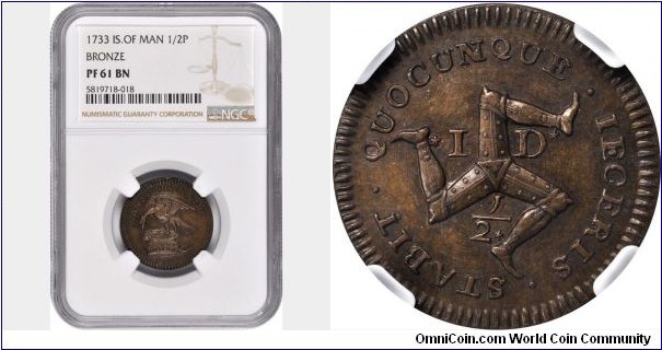1733 Bronze Proof 
Half Penny