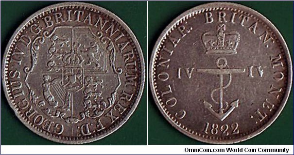 British West Indies 1822 1/4 Dollar.

'Anchor Money' coin.