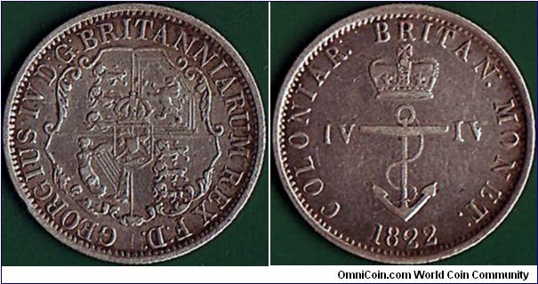 British West Indies 1822 1/4 Dollar.

'Anchor Money' coin.