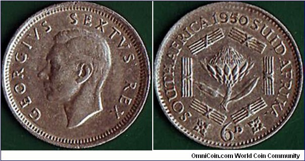South Africa 1950 6 Pence.