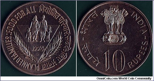 India 1974 10 Rupees.

F.A.O.

Bombay Mint.