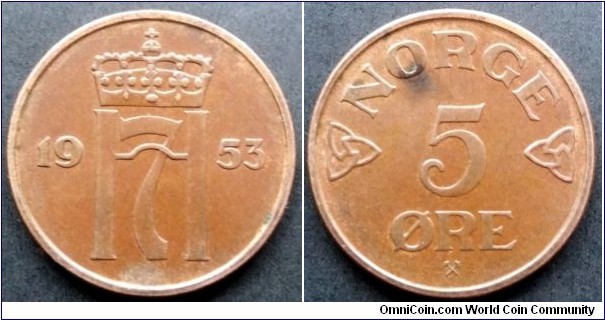 Norway 5 ore.
1953