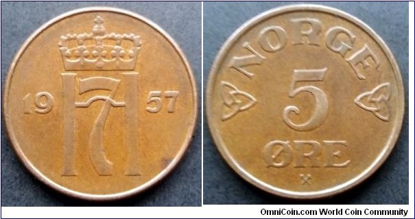 Norway 5 ore.
1957