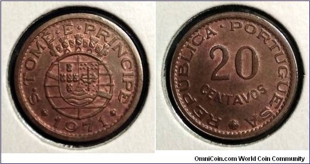 Sao Tome & Principe 20 centavos. 1971, Portuguese colony (II)