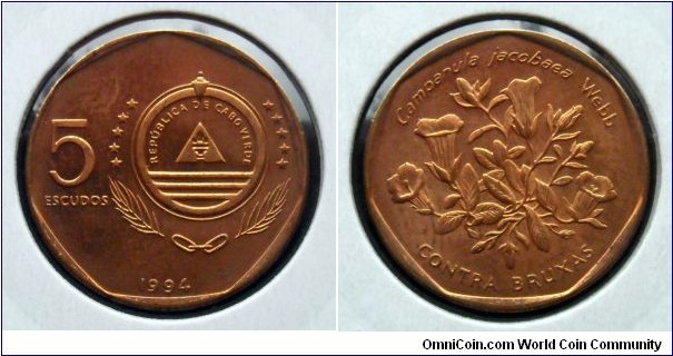 Cape Verde 5 escudos.
1994, Flowers - Contra Bruxas