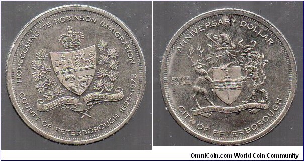1975 canada City of Peterborough Anniversary $. Homecoming 75 Robinson Immigration