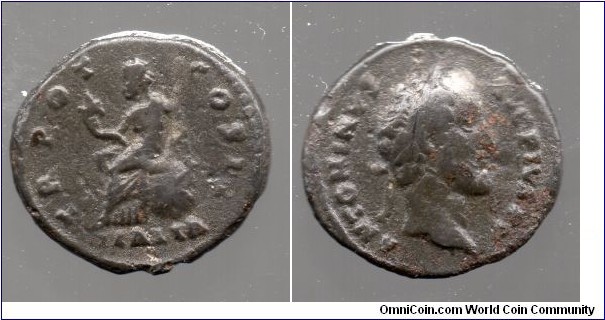 138-161 Antoninus Pius Denarius. ANTONINVS AVG PIVS P P, bare head right / TR POT COS III, Italia enthroned on globe holding cornucopiae & sceptre, ITALIA below