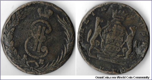 Siberia 10 kopeks dared 1770, mint mark KM. Hiuge lump of copper weighing in at 65 grams