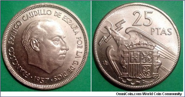 Spain 25 pesetas.
1957 (1969)