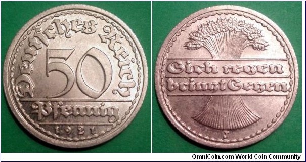 Germany (Weimar Republic) 50 pfennig.
1921 J (II)