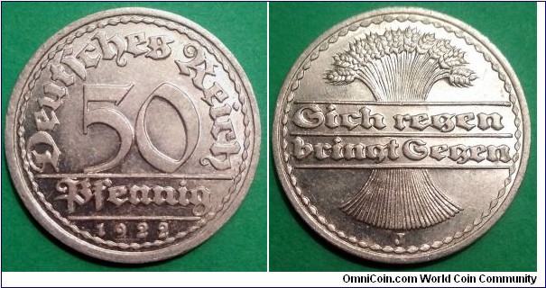 Germany (Weimar Republic) 50 pfennig.
1922 J