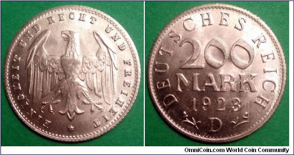 Germany (Weimar Republic) 200 mark.
1923 D