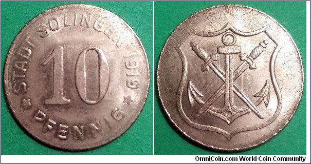 Notgeld City of Solingen 10 pfennig.
1919, Iron (IV)