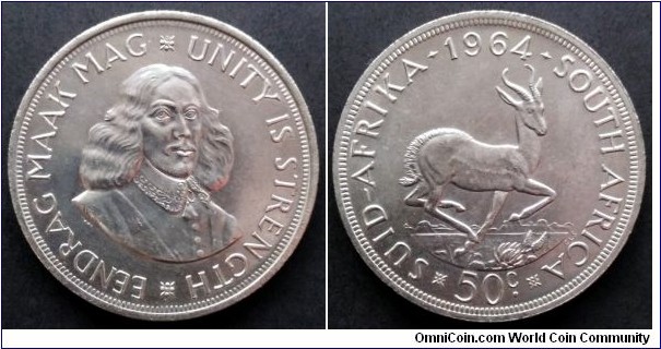 South Africa 50 cents.
1964, Ag 500. Weight; 28,28g.