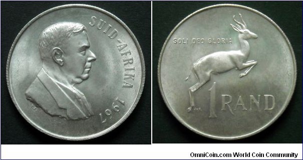 South Africa 1 rand.
1967, Prime minister H. F. Verwoerd. Ag 800. Weight; 15g.