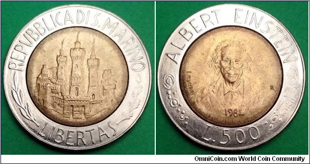 San Marino 500 lire.
1984, Albert Einstein (II)