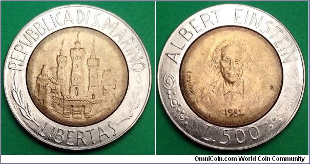 San Marino 500 lire.
1984, Albert Einstein (II)