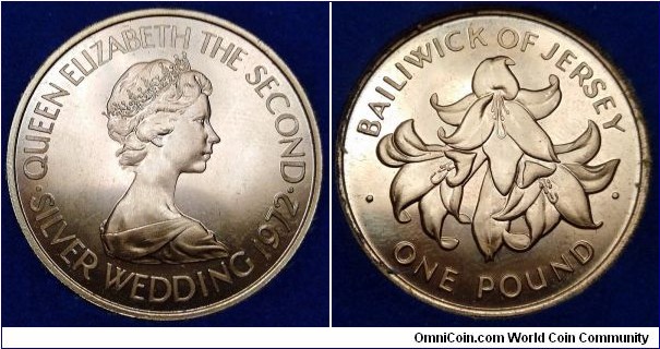 Jersey 1 pound. 1972, 
25th Anniversary of the wedding of Queen Elizabeth II and Prince Philip. Ag 925. Weight; 10,84g. Mintage: 24.000 pcs.