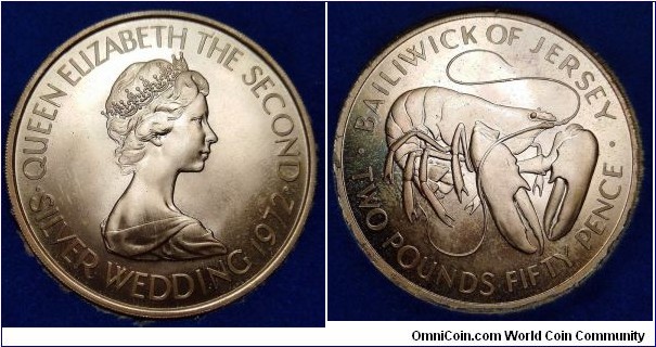 Jersey 2 pounds and 50 pence. 1972, 25th Anniversary of the wedding of Queen Elizabeth II and Prince Philip. Ag 925. Weight; 27,10g. Mintage: 24.000 pcs.