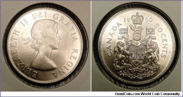 Canada 50 cents.
1960, Ag 800. Weight; 11,66g.