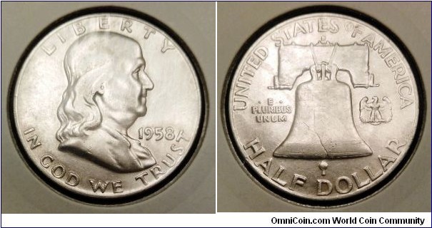 1958 D Franklin Half Dollar. Ag 900. Weight; 12,5g.