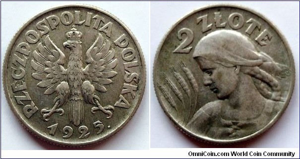 Poland 2 złote.
1925, Ag 750. Weight; 10g. Mint London.