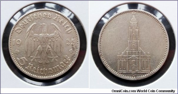 Germany (Third Reich) 5 reichsmark. 1935 D - Munich. Ag 900. Weight; 13,88g.