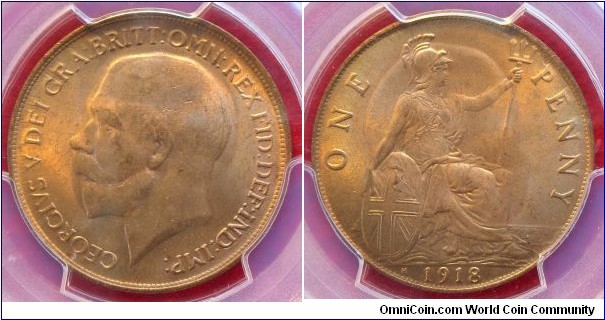 UK penny 1918 H. Freeman 183. BU but weak strike. [07221]