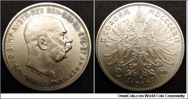 Austro-Hungarian Monarchy 2 corona.
1912, Austria. Ag 835. Weight; 10g. 