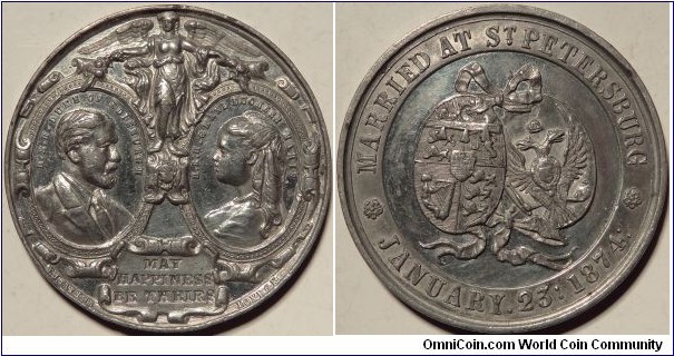 WM Medal commemorating the marriage of Alfred Duke of Edinburgh and Gran Duchess Marie  Alexandrowna on 23 January 1874
