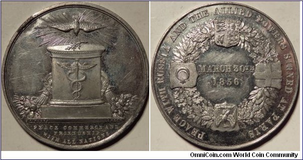 WM Medal Commemorating the Peace concluded after the Crimean War between Russia and the Allies on March 30th 1856